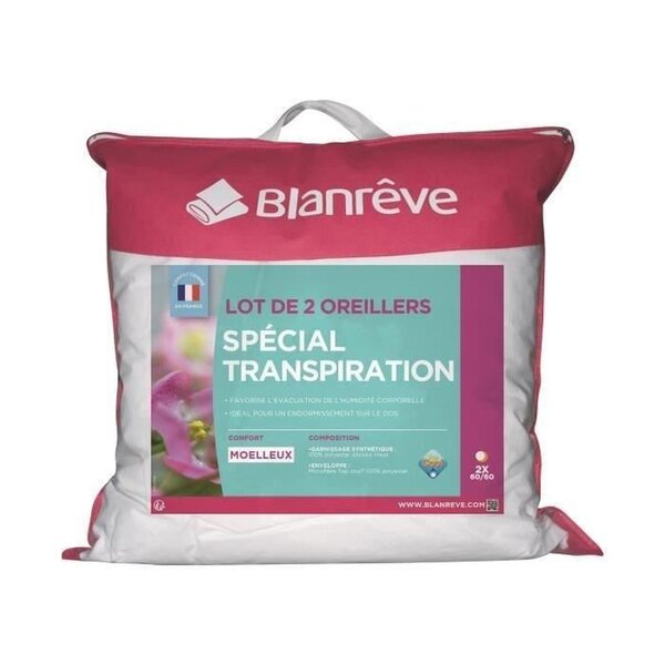 2 oreillers spécial transpiration 60 x 60 cm - Blanc