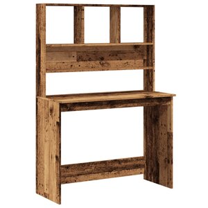 Bureau table poste de travail meuble d'ordinateur informatique étude avec étagères vieux bois 102 x 45 x 148 cm bois d'ingénierie brun 02_0023494