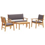 Ensemble de canapé de jardin 4 pièces avec coussins en bois d'acacia