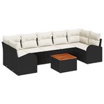 vidaXL Ensemble de canapé de jardin 8 pièces avec coussins Noir Poly Rattan Acacia
