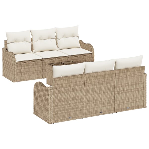 vidaXL Ensemble de Canapés de Jardin de 7 Pièces avec Coussins Beige en Rotin Synthétique