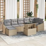 vidaXL Ensemble de canapé de jardin de 8 pièces avec coussins en rotin beige PE