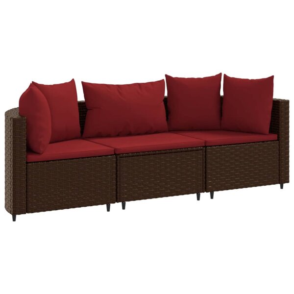 vidaXL Salon de jardin avec coussins 3 Pièces marron résine tressée