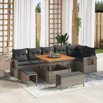 Ensemble de Canapés de Jardin 9 pièces avec Coussins Gris en Rotin Synthétique Acacia