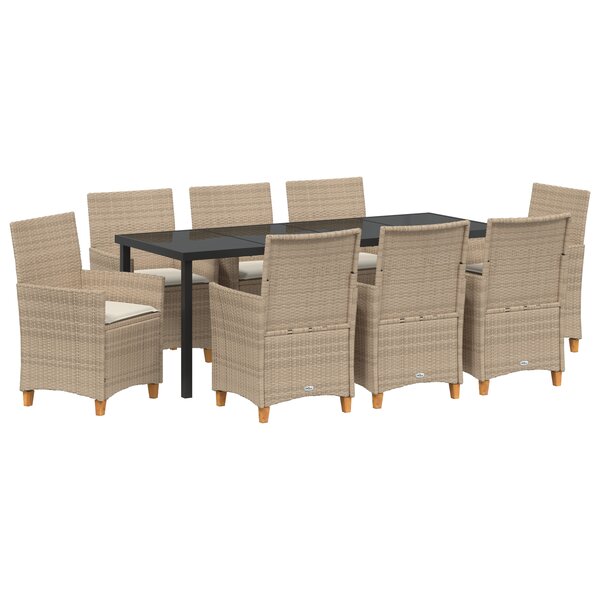 vidaXL Ensemble de Salle à Manger de Jardin 9 Pièces avec Coussins Beige Poly Rotin