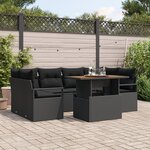 Canapé de Jardin 7 Pièces avec Coussins Rattan Poly Noir vidaXL