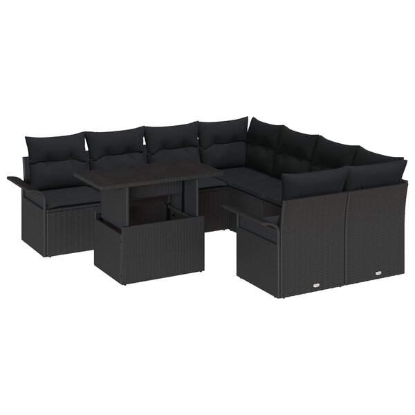 ensemble de canapé de jardin 9 pièces avec coussins noir poly rotin
