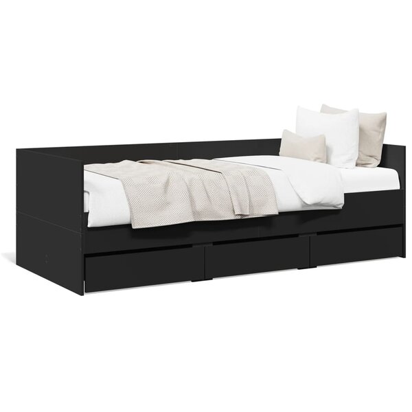 vidaXL Lit de jour avec tiroirs sans matelas noir 90x200 cm