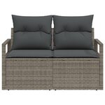 Sofa de jardin 2 places avec coussins gris en poly rotin