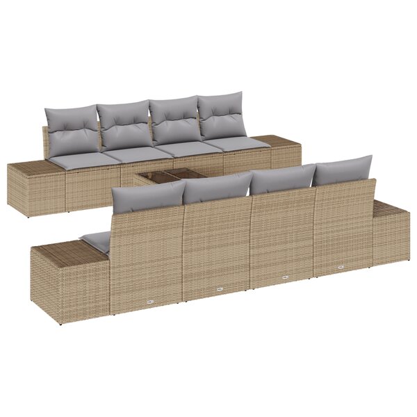 vidaXL Ensemble de Canapé de Jardin 7 Pièces avec Coussins Beige Poly Rattan