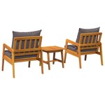 Ensemble de Bistro 3 Pièces avec Coussins en Bois d'Acacia