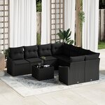vidaXL Ensemble de salle à manger de jardin 9 pièces avec coussins en poly rotin noir