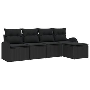 Ensemble de 5 Pièces de Canapés de Jardin avec Coussins Noir en Rattan Poly