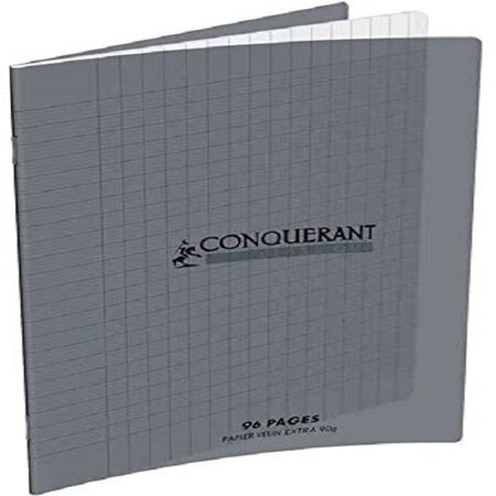 CONQUERANT Cahier 170 x 220 mm, séyès, gris  reliure piqûre, 96 pages, couverture polypro
