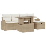 Ensemble de canapé de jardin 6 pièces avec coussins Beige Poly Rattan