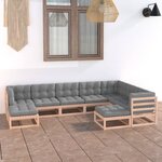 vidaXL Salon de jardin 9 Pièces avec coussins Bois de pin massif
