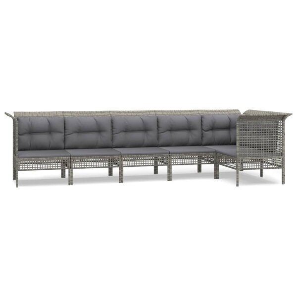 vidaXL Salon de jardin 6 Pièces avec coussins Gris Résine tressée
