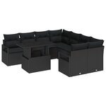 Ensemble de Canapé de Jardin de 9 Pièces avec Coussins en Poly Rattan Noir