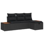 Ensemble Canapé de Jardin 4 Pièces avec Coussins en Rattan Poly Noir