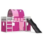 vidaXL Lit superposé avec toboggan et rideaux rose 90x200 cm