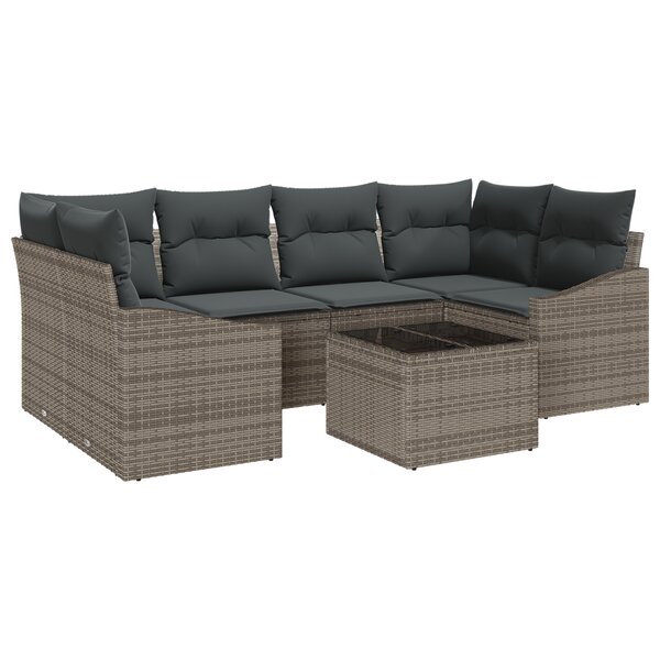 vidaXL Ensemble de Canapé de Jardin de 7 pièces avec Coussins Gris en Rattan Poly