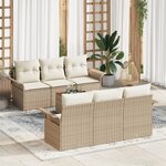 vidaXL Canapé de Jardin 7 Pièces avec Coussins Beige en Poly Rotin Acacia