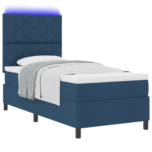 vidaXL Lit Box Spring avec Matelas & LED Bleu 90x200 cm Tissu