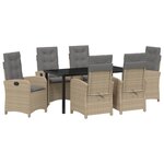 vidaXL Ensemble de salle à manger de jardin de 7 pièces avec coussins beige en rattan synthétique