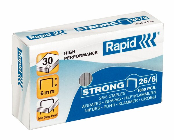 Boite de 1000 agrafes Nº26/6 galvanisées Strong RAPID