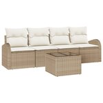 vidaXL Ensemble de canapés de jardin 5 pièces avec coussins Beige Poly Rattan