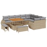 Ensemble 12 pièces de canapés de jardin avec coussins Beige Poly rotin Acacia