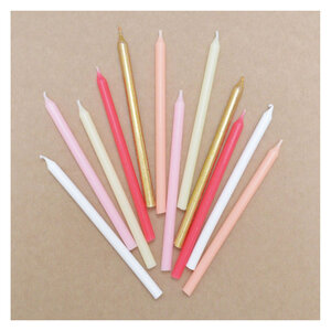12 bougies longues rose & or - 12cm