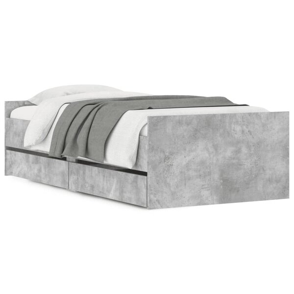 vidaXL Cadre de lit avec tiroirs sans matelas gris béton 100x200 cm