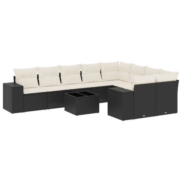 vidaXL Salon de jardin 10 Pièces avec coussins noir résine tressée