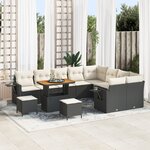 Ensemble de canapé de jardin 12 pièces avec coussins noir en poly rattan acacia