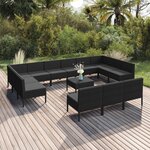 vidaXL Salon de jardin 14 Pièces avec coussins Résine tressée Noir
