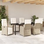 Ensemble de salle à manger de jardin 7 pièces avec coussins beige en rotin