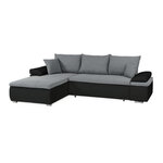 Canapé d'angle réversible convertible 3 places + Coffre - Simili noir et tissu gris - 274 x 184 cm
