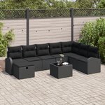 vidaXL Ensemble de Canapés de Jardin 9 Pièces avec Coussins Noir Rattan Poly