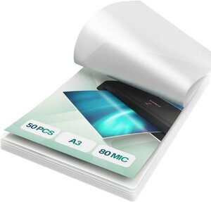 ACROPAQ 50 Feuilles plastifieuse A3 80 microns- Avec 50 Pochettes de Plastification - Brillantes - Coins arrondis