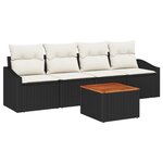 vidaXL Ensemble de sofa de jardin 5 pièces avec coussins noir poly rotin acacia