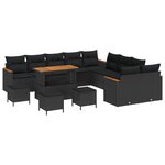 Ensemble de Canapés de Jardin vidaXL 14 Pièces avec Coussins Noir Rattan Poly Acacia