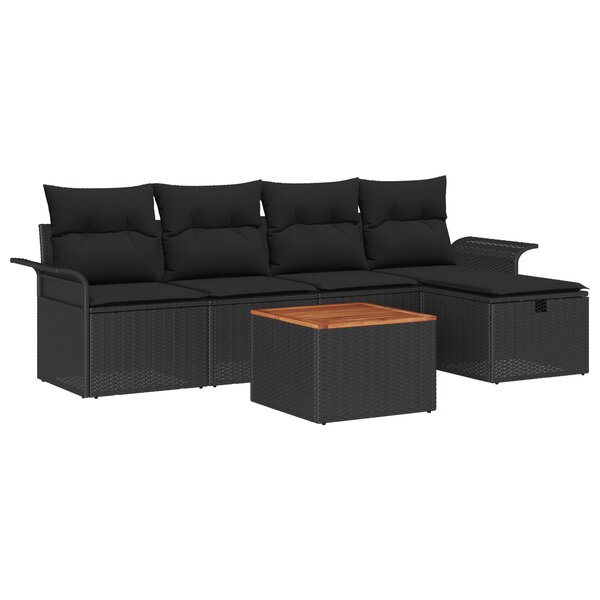 Ensemble de Canapés de Jardin de 6 Pièces avec Coussins en Poly Rattan Noir