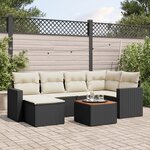 vidaXL Salon de jardin 7 Pièces avec coussins noir résine tressée