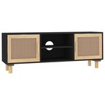 vidaXL Meuble TV Noir 105x30x40cm Bois de pin massif et rotin naturel