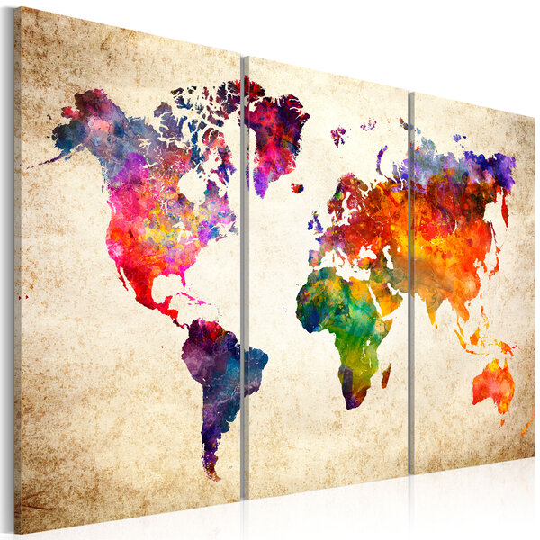 Tableau - the world's map in watercolor l x h en cm 120x80