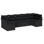 Ensemble de canapé de jardin 7 pièces avec coussins noir poly rotin