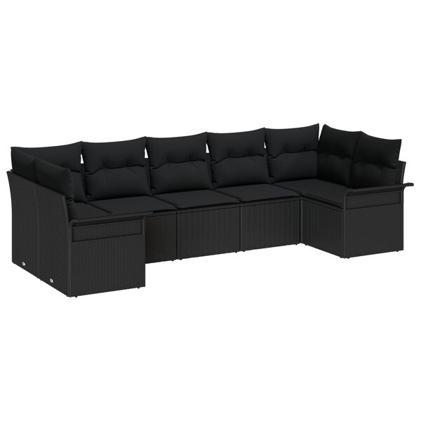 vidaXL Ensemble de Canapé de Jardin 7 Pièces avec Coussins Noirs en Poly Rotin