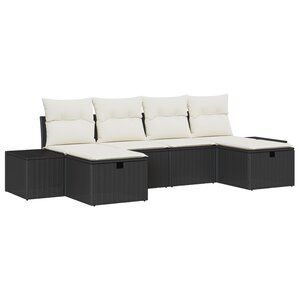 vidaXL Set de canapé de jardin 6 pièces avec coussins Noir Poly Rattan