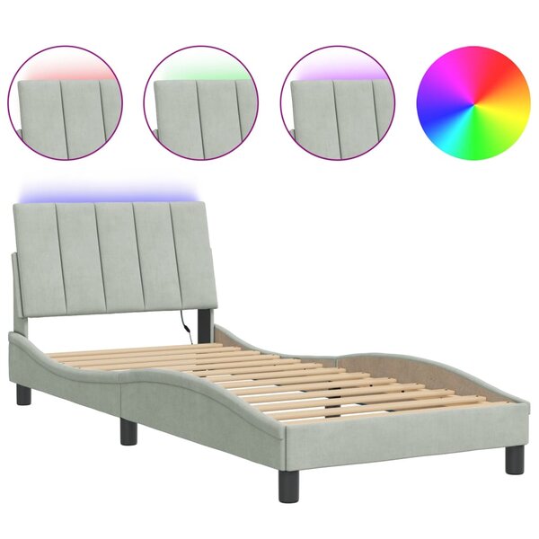 vidaXL Cadre de lit avec LED sans matelas gris clair 90x200 cm velours